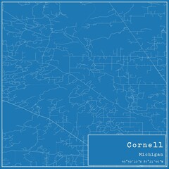 Blueprint US city map of Cornell, Michigan.