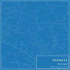 Blueprint US city map of Cornell, Michigan.