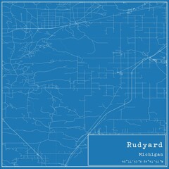 Blueprint US city map of Rudyard, Michigan.