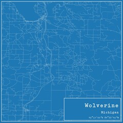 Fototapeta premium Blueprint US city map of Wolverine, Michigan.