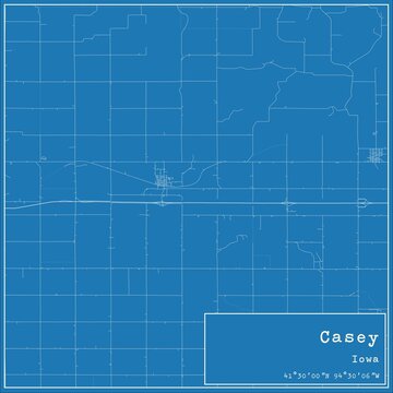 Blueprint US city map of Casey, Iowa.