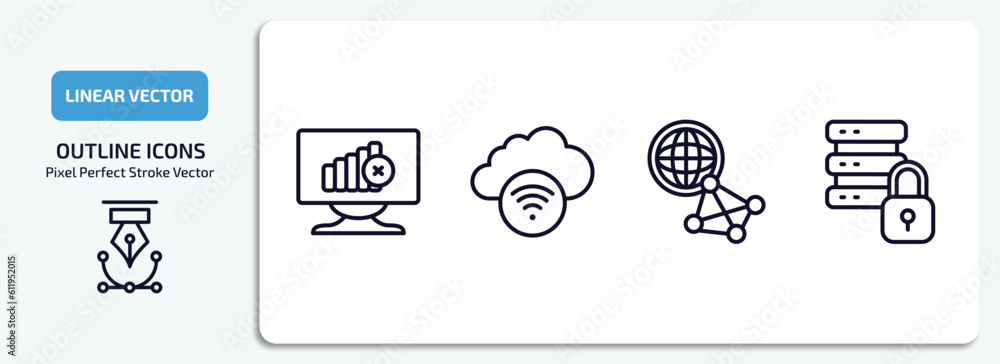 Poster internet security outline icons set. internet security thin line icons pack included connection erro