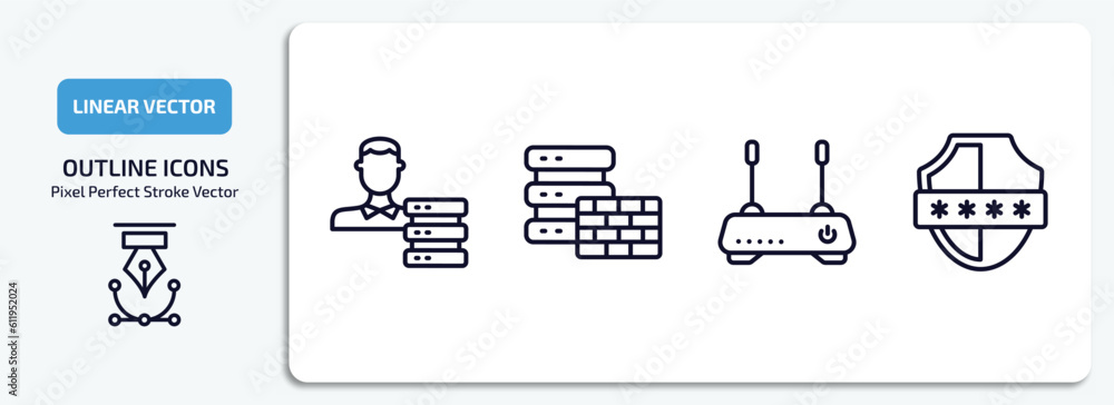 Poster internet security outline icons set. internet security thin line icons pack included network adminst