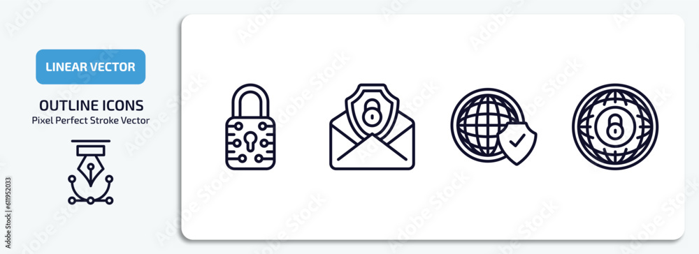 Aufkleber internet security outline icons set. internet security thin line icons pack included data locked, em
