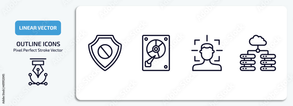 Poster internet security outline icons set. internet security thin line icons pack included access denied, 