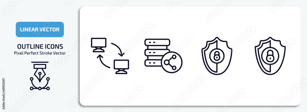 Poster internet security outline icons set. internet security thin line icons pack included remote access, 