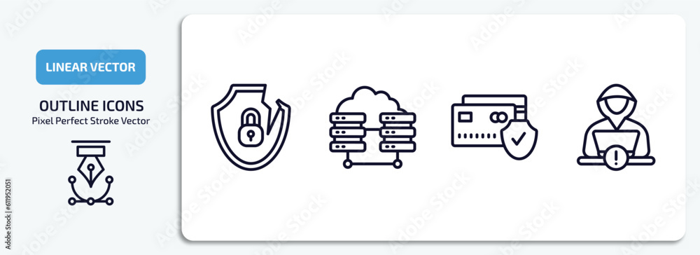 Poster internet security outline icons set. internet security thin line icons pack included internet attack