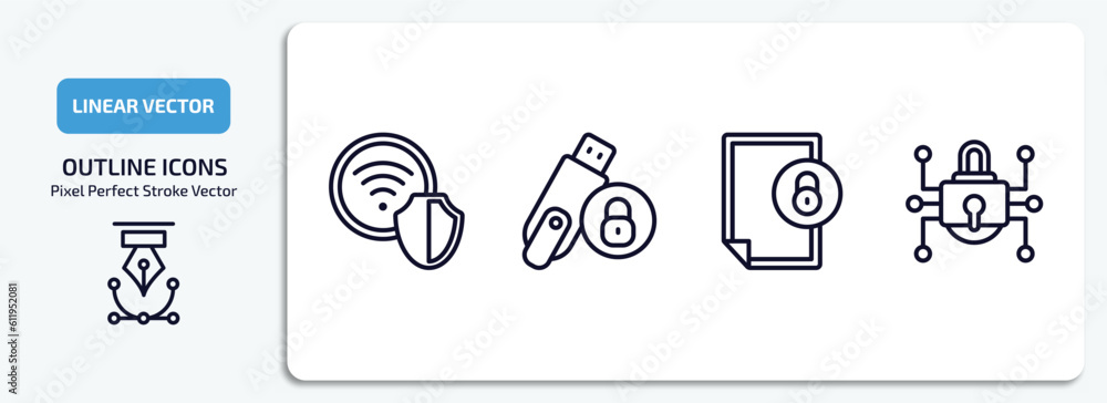 Poster internet security outline icons set. internet security thin line icons pack included wlan, pendrive 