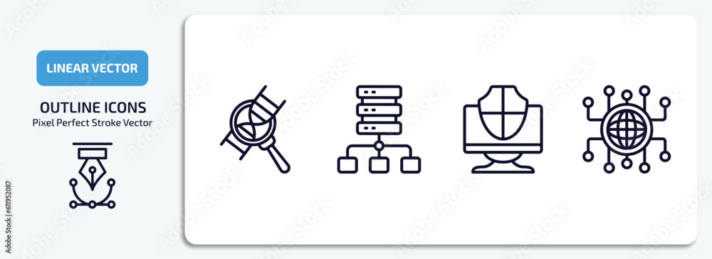 Poster internet security outline icons set. internet security thin line icons pack included medical researc