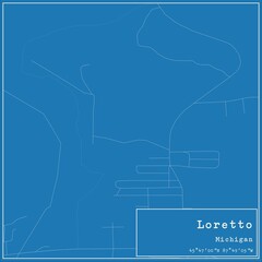 Blueprint US city map of Loretto, Michigan.