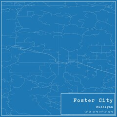 Blueprint US city map of Foster City, Michigan.