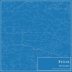 Fototapeta premium Blueprint US city map of Felch, Michigan.