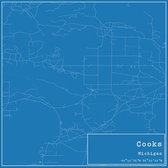 Blueprint US city map of Cooks, Michigan.