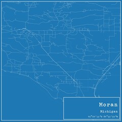 Blueprint US city map of Moran, Michigan.