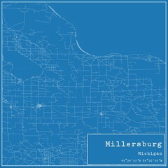 Blueprint US city map of Millersburg, Michigan.