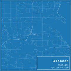 Blueprint US city map of Alanson, Michigan.