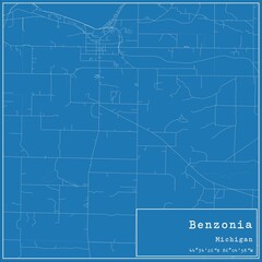 Blueprint US city map of Benzonia, Michigan.