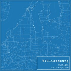 Blueprint US city map of Williamsburg, Michigan.