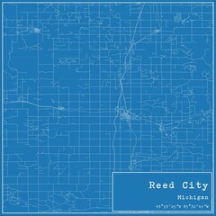 Blueprint US city map of Reed City, Michigan.