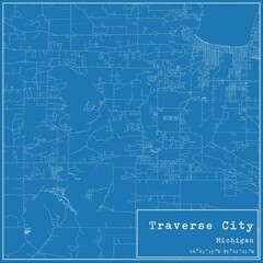Fototapeta premium Blueprint US city map of Traverse City, Michigan.
