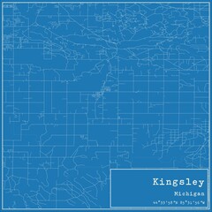Fototapeta premium Blueprint US city map of Kingsley, Michigan.