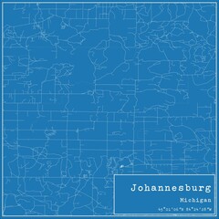 Blueprint US city map of Johannesburg, Michigan.