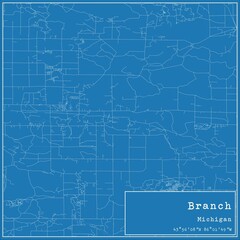 Obraz premium Blueprint US city map of Branch, Michigan.