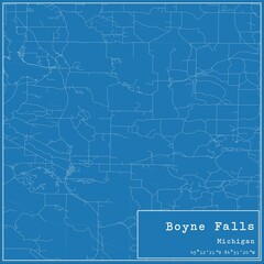 Fototapeta premium Blueprint US city map of Boyne Falls, Michigan.