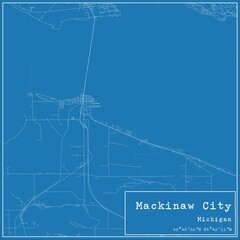 Blueprint US city map of Mackinaw City, Michigan.