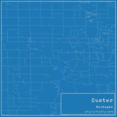 Blueprint US city map of Custer, Michigan.