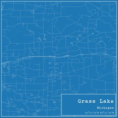 Blueprint US city map of Grass Lake, Michigan.