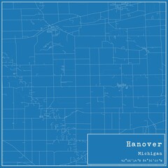Blueprint US city map of Hanover, Michigan.