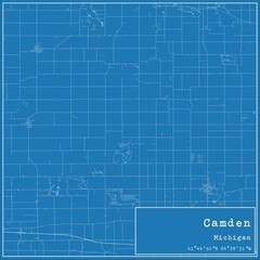 Blueprint US city map of Camden, Michigan.