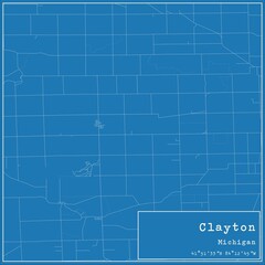 Blueprint US city map of Clayton, Michigan.