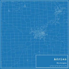 Blueprint US city map of Adrian, Michigan.