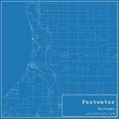 Blueprint US city map of Pentwater, Michigan.