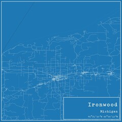 Blueprint US city map of Ironwood, Michigan.