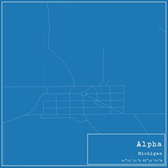 Blueprint US city map of Alpha, Michigan.
