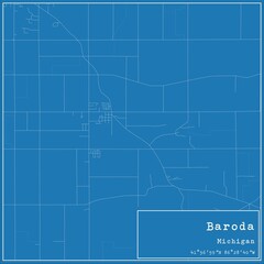 Blueprint US city map of Baroda, Michigan.
