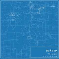Blueprint US city map of Bitely, Michigan.