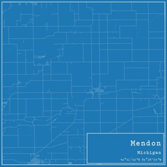 Fototapeta premium Blueprint US city map of Mendon, Michigan.