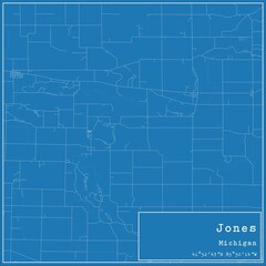 Blueprint US city map of Jones, Michigan.