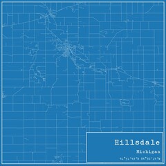 Blueprint US city map of Hillsdale, Michigan.