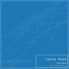 Blueprint US city map of Union Pier, Michigan.