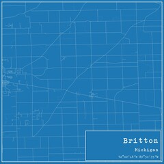 Blueprint US city map of Britton, Michigan.