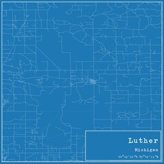 Blueprint US city map of Luther, Michigan.