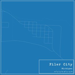 Obraz premium Blueprint US city map of Filer City, Michigan.