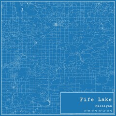 Fototapeta premium Blueprint US city map of Fife Lake, Michigan.