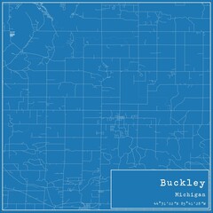 Blueprint US city map of Buckley, Michigan.