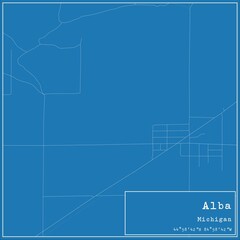 Blueprint US city map of Alba, Michigan.